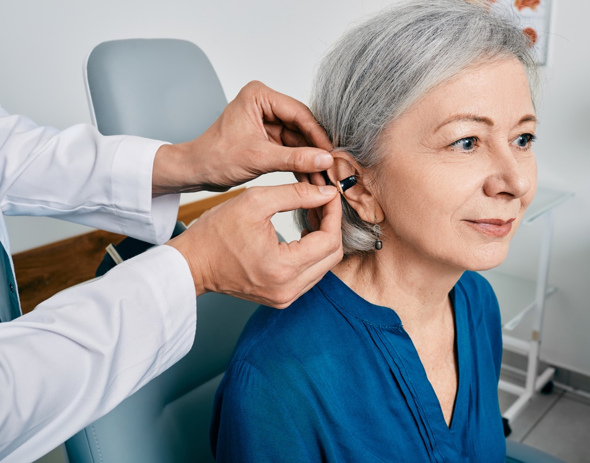 Woman at a hearing aid fitting.